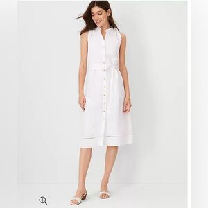Ann Taylor Linen Blend Split Neck Sleeveless Shirtdress